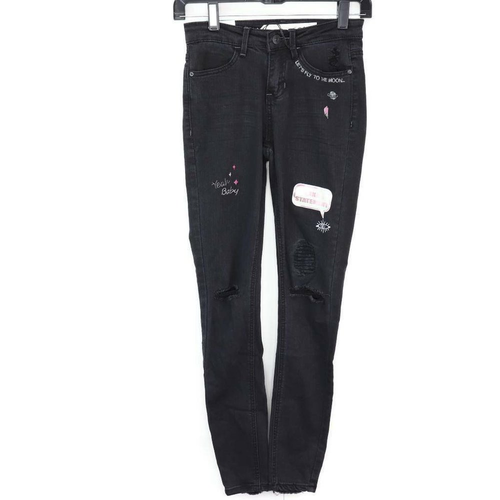 Vanilla Star Womens Skinny Jeans Black Embroidered